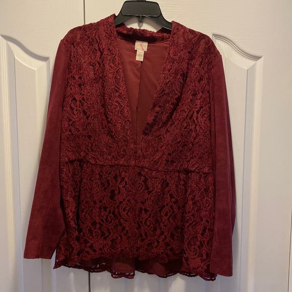 Chico's Jackets & Blazers - Chico’s Feminine Suede Lace Chenille Burgundy Jacket Size 2 (regular L-12)
